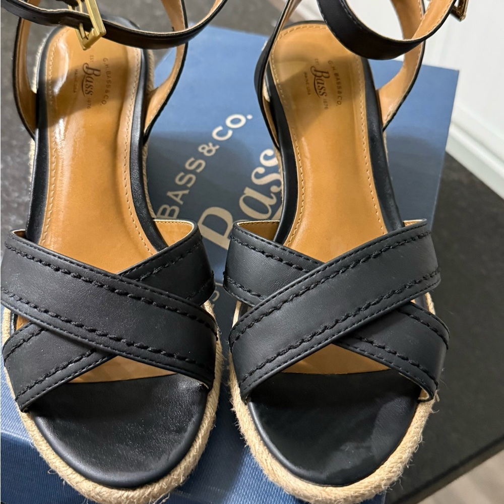 Bass Black and Tan Espadrille Wedge Shoes